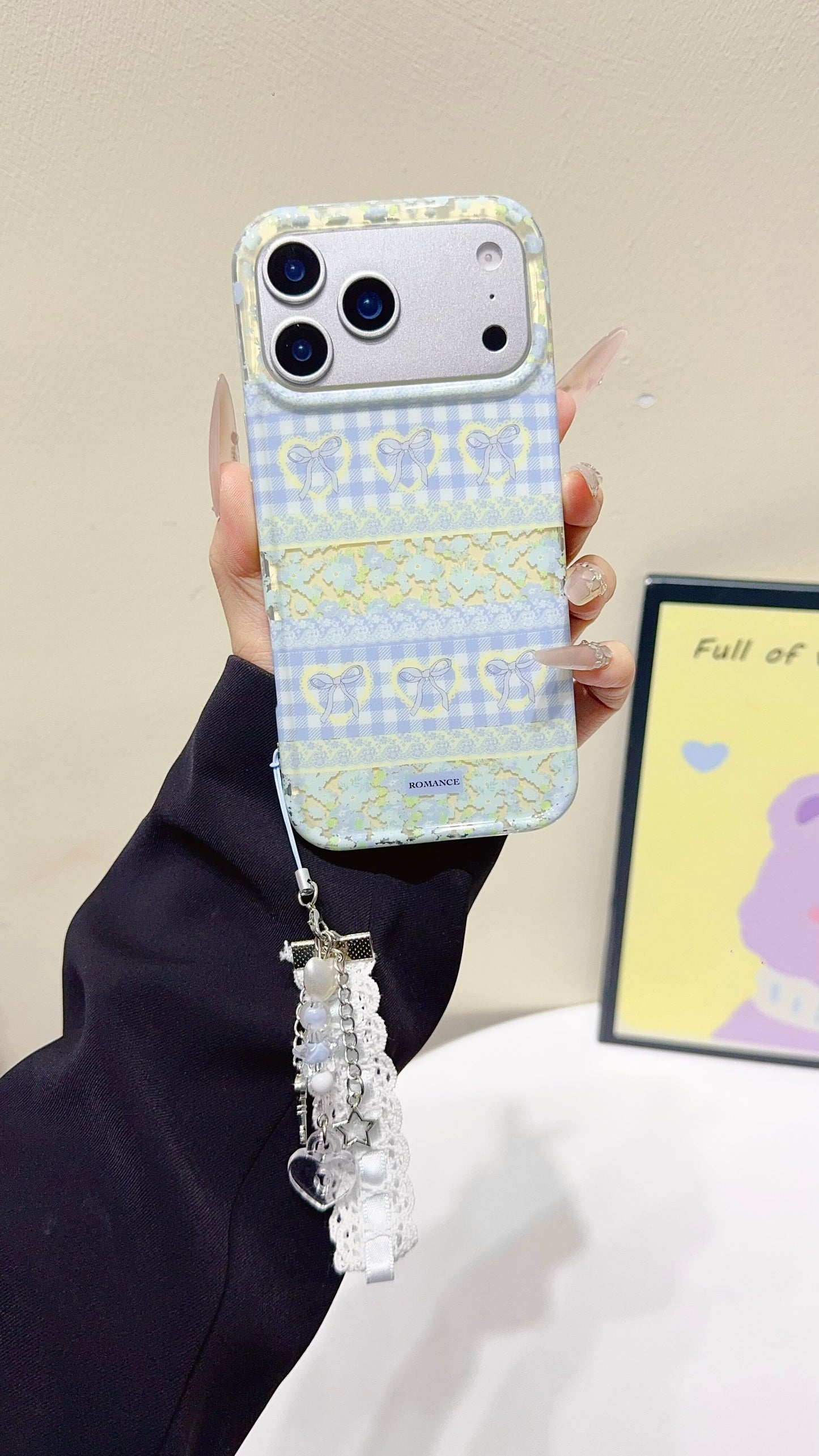 White Floral Case with Charm Strap