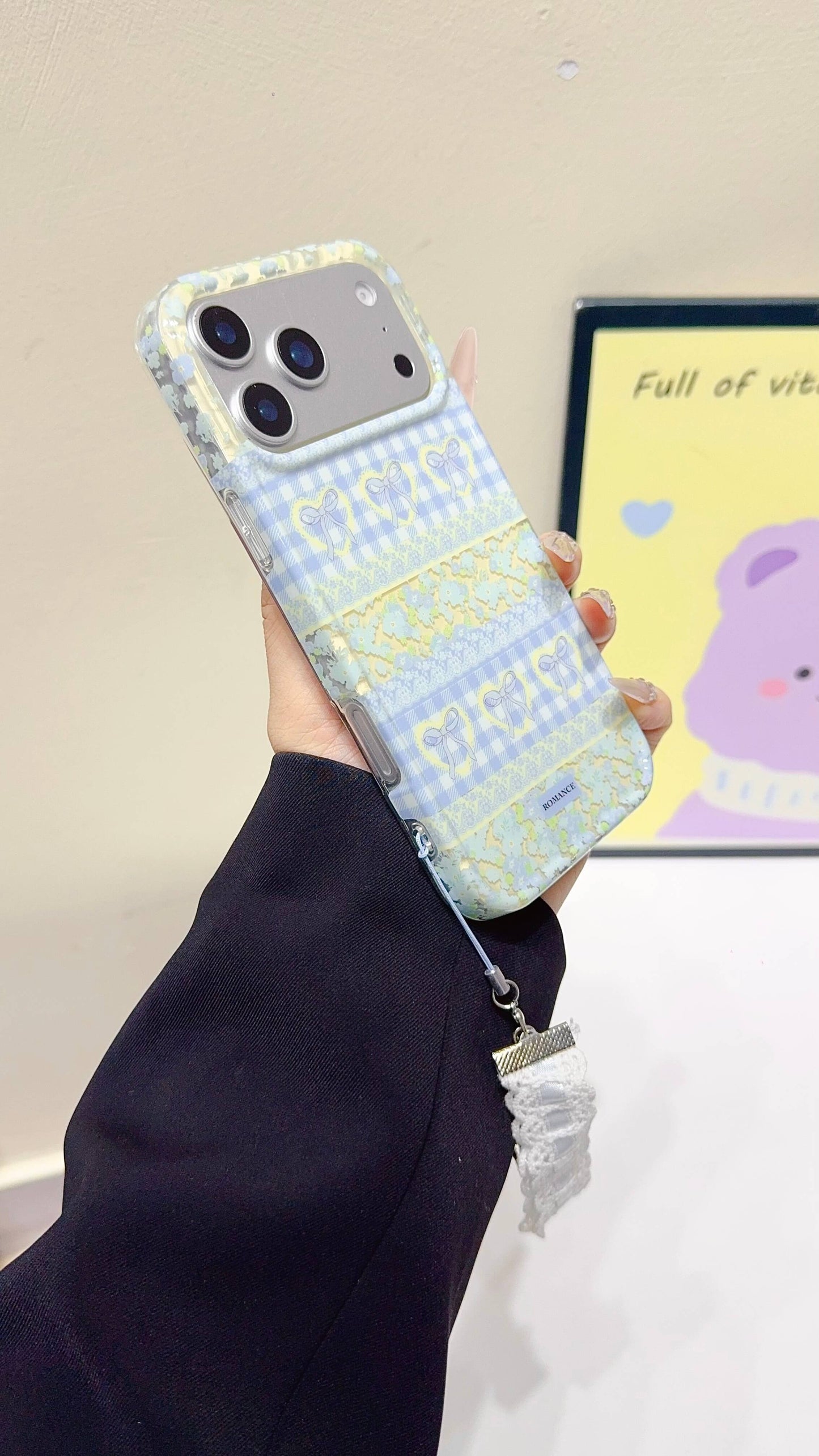 White Floral Case with Charm Strap