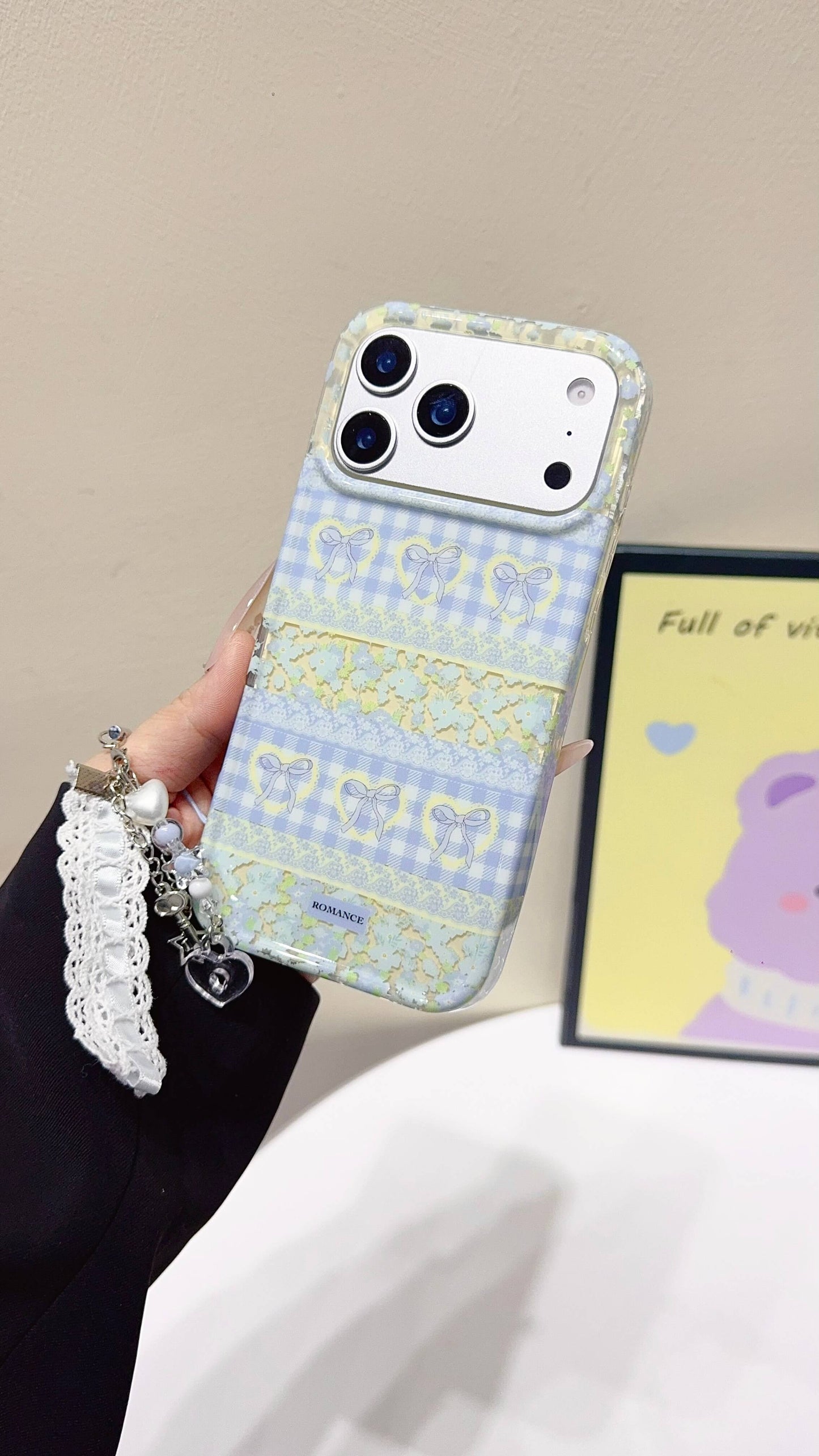 White Floral Case with Charm Strap