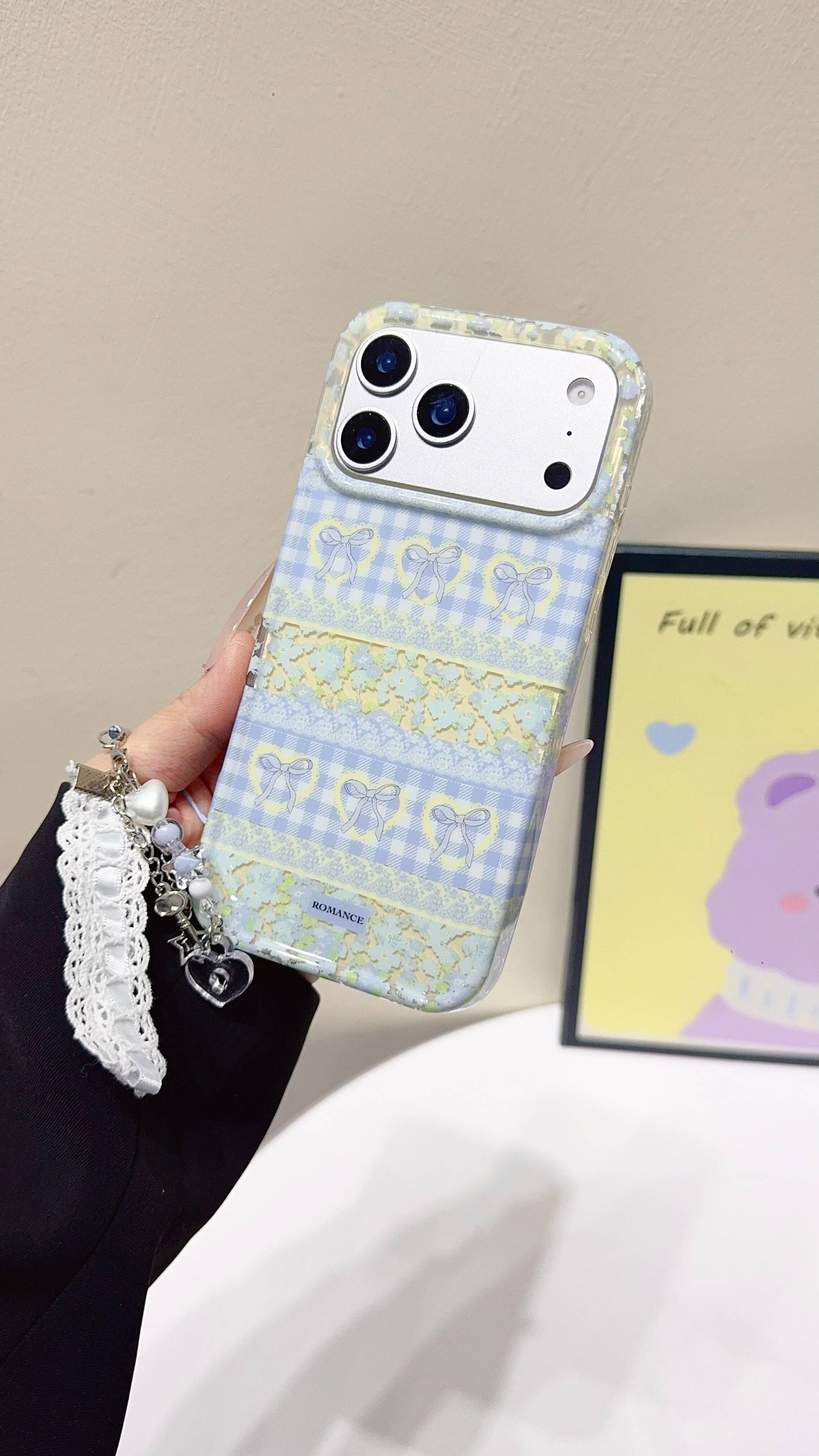 White Floral Case with Charm Strap