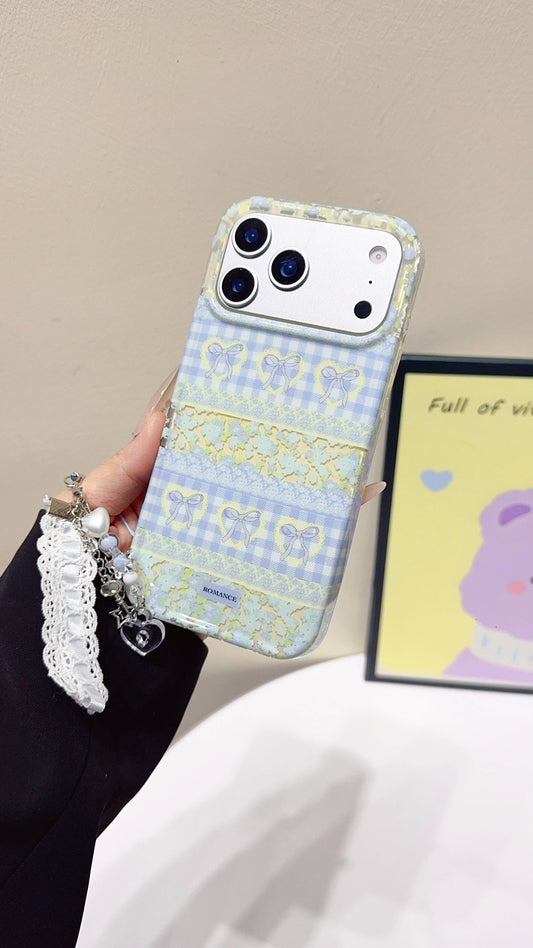 White Floral Case with Charm Strap