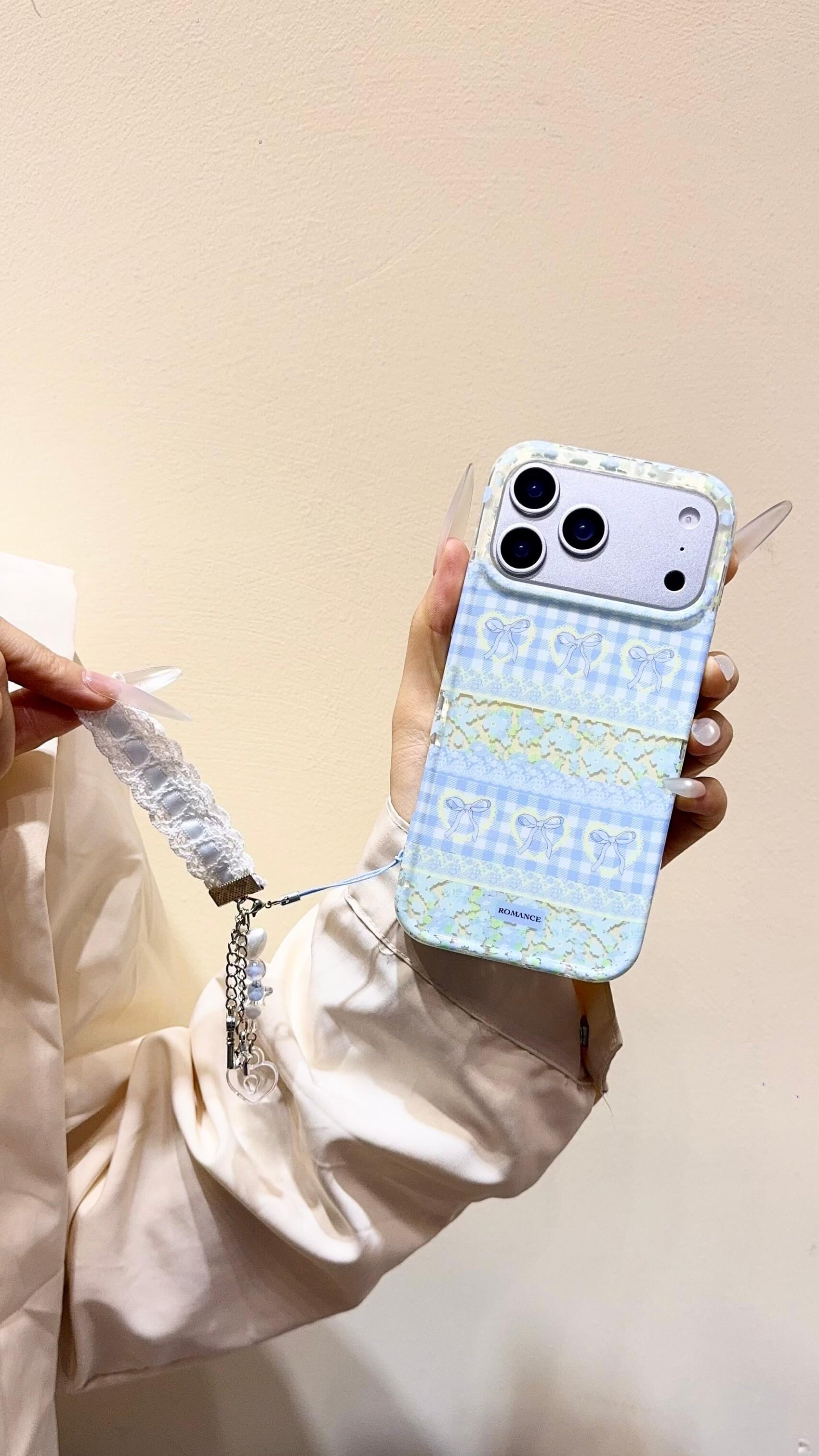 White Floral Case with Charm Strap