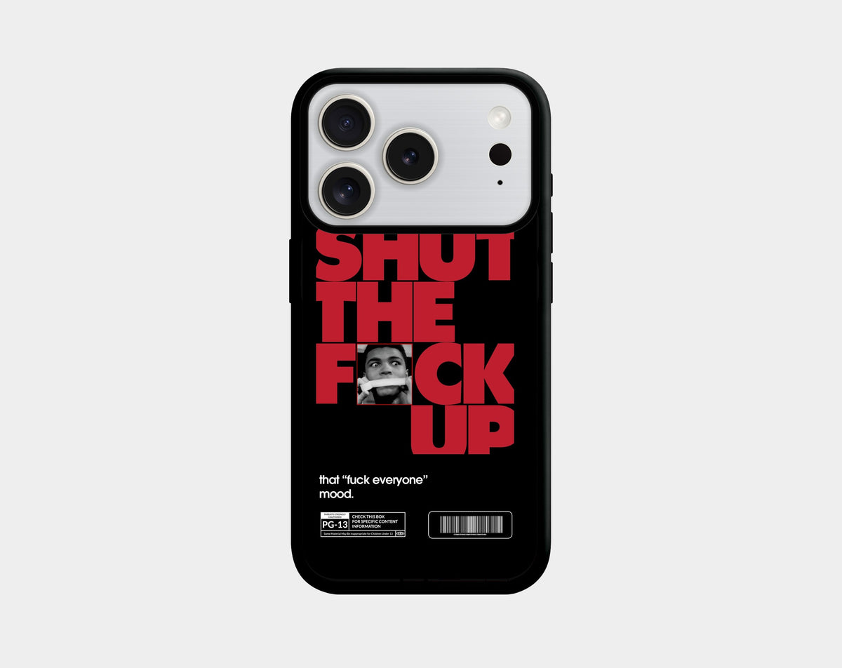 STFU! Black phone case (iPhone 17 Pro, 17 Pro Max, 18 Pro, 18 Pro Max) | Caseraves